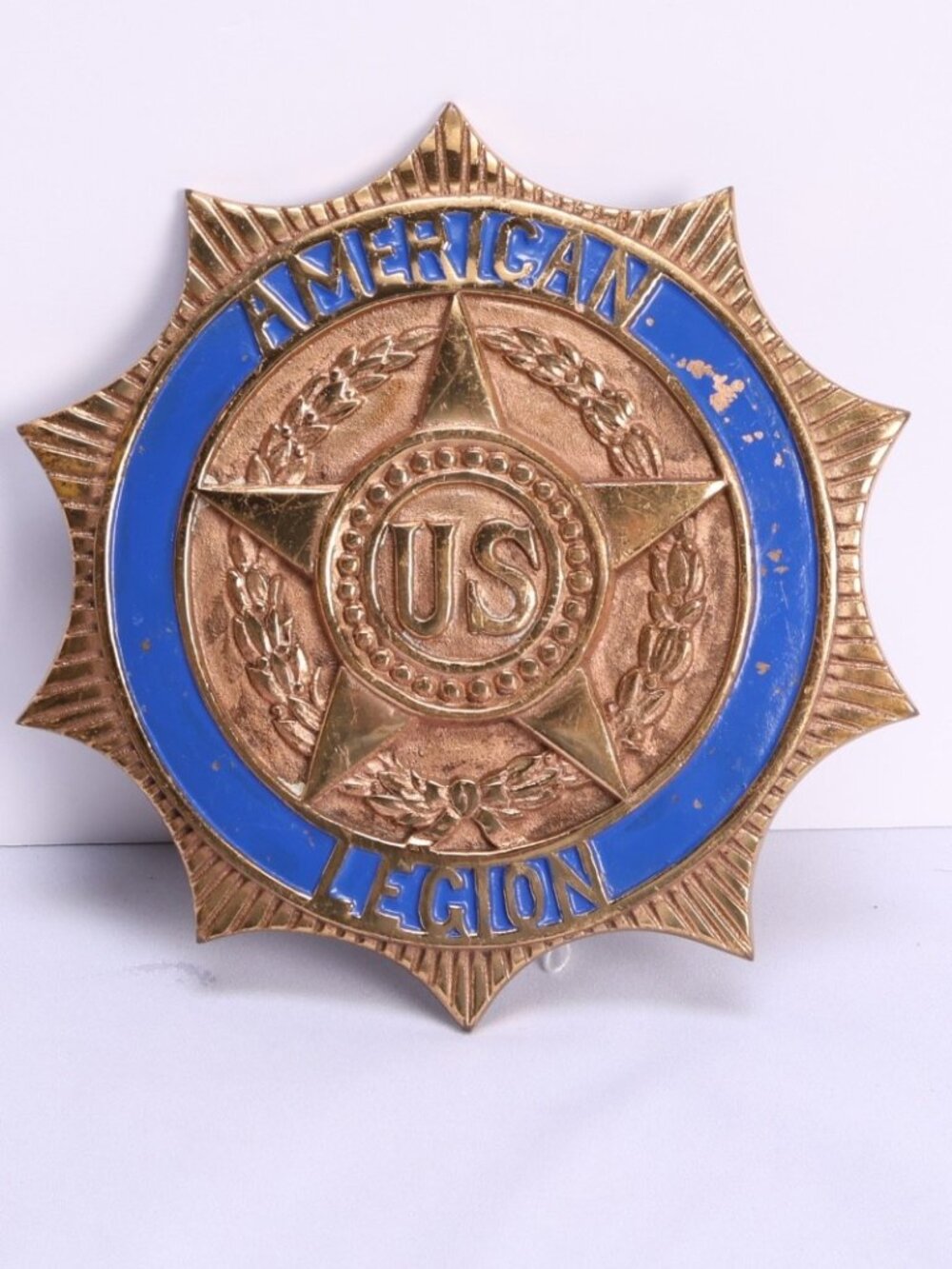 Vintage American Legion 7" Brass Metal Plaque Car Grille Plate Topper Decal